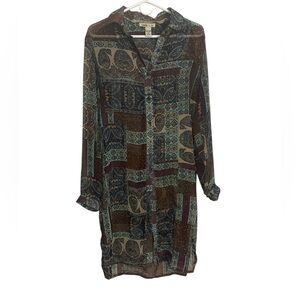 Vintage Sheer Geometric Paisley Shirt Dress or Tunic Small Lagenlook Boho Artsty